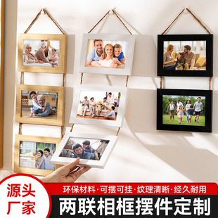 跨境懸掛相框拼貼木質相框氛圍手工制作3框套裝垂直鄉村做舊風格