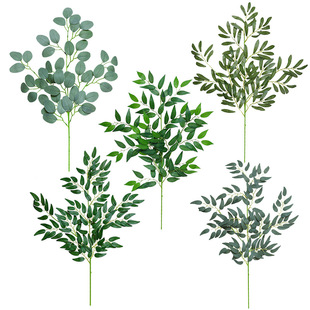 仿真沙棗葉單支春季亞馬遜熱賣森系尤加利豆花榕樹葉人造綠植擺件