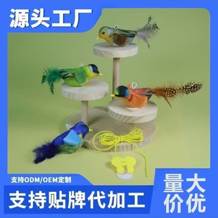 廠家直銷懸掛式羽毛發聲叫叫鳥耐咬貓玩具自嗨解悶逗貓棒寵物