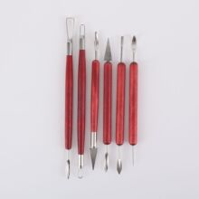 陶藝工具紅色六件套木質陶泥木制黏土雕刻工具刀 雕塑修胚套裝