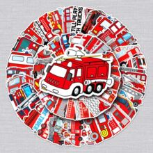 50張消防車塗鴉貼紙個性跨境卡通兒童手賬DIY滑板行李箱貼紙防水