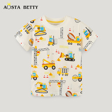 AostaBetty跨境童裝T恤夏季中小童卡通時尚T恤衫針織圓領男童上衣