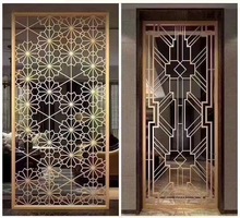 鋁合金刻黃古銅鏤空進門入戶屏風金屬隔斷格柵戶外庭院裝飾花格