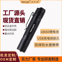 好光景手電筒加工批發按鍵USB充電熒光劑檢測鋁合金戶外手電筒