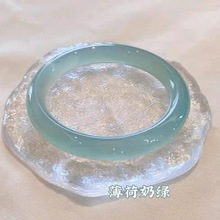 超透天然玉鐲海藍寶色石英質玉天空藍圓條和寬胎禮盒裝翡翠色直播