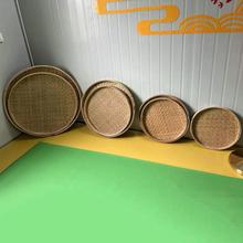 竹青手工竹編平蓋竹篩子 圓簸箕裝飾竹匾竹畚箕無孔圓篩平蓋批發