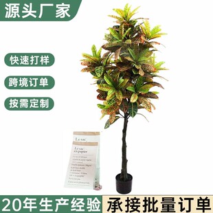 仿真變色木盆栽人造仿真灑金榕北歐室內假綠植盆栽擺件仿真變葉木