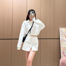 polo領長袖衛衣時尚百搭假兩件短褲南油女裝春夏季休閑減齡套裝