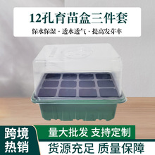 跨境現貨12孔育苗盒三件套保溫保濕透氣園藝育苗悶養高蓋育苗盒