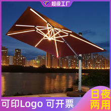 戶外庭院遮陽傘太陽能帶燈花園太陽傘大號擺攤羅馬傘室外露台雨傘
