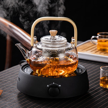 竹木把玻璃提梁壺高硼硅玻璃花茶泡茶壺可電陶爐煮茶壺燒水壺家用