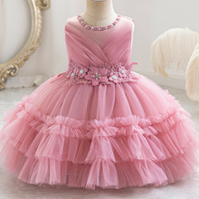 跨境周歲兒童禮服裙蓬蓬紗花朵連衣裙小女孩表演演出服baby dress