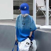 熊貓圓圓重磅純棉男童t恤夏 湖州織里童裝2025新款漸變色兒童短袖