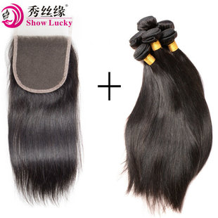 Sٰl Brazilian Straight Human Hair With 4*4 Lace Closure