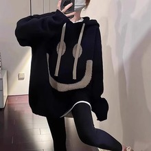 連帽黑杏撞色針織衫女秋冬季寬松2023新款秋冬慵懶風小眾小眾毛衣