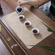 PVC仿皮革餐墊復古山茶花紋防水防油桌墊加厚隔熱酒店家用長方形