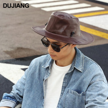 DUJIANG真皮男士牛仔帽復古戶外登山防曬帽爬山釣魚遮陽太陽帽子