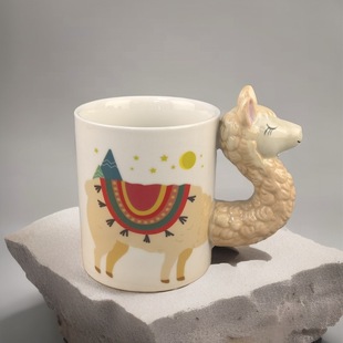 現貨3D感溫變色羊駝中溫陶瓷杯 創意設計圖案牛奶咖啡陶瓷馬克杯