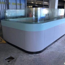 亞克力花紋人造石異形接待台定制弧形展示櫃加工圓弧定制安裝