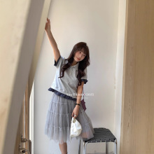 【You Think】 十三行ins風女裝時尚小眾松緊腰百褶裙網紗半身裙