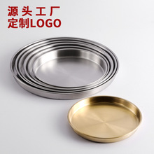 不銹鋼圓盤商用金色平底托盤加厚涼皮鑼鑼腸粉盤蒸盤菜碟酒店托盤