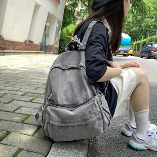 跨境專供牛仔布雙肩包做舊感水洗雙肩背包外貿牛仔包2025年新款