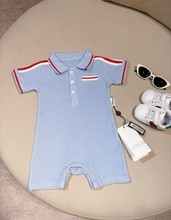 童裝2025年夏季新款男寶寶0-1歲帥氣POLO淺藍短袖純棉連體衣哈衣