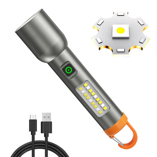 跨境爆款伸縮變焦白激光強光手電筒 戶外照明帶側燈LED充電手電筒