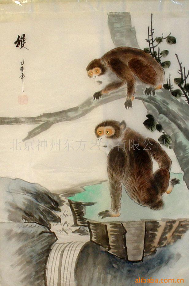 国画动物画工笔猴子 猕猴图 马上封侯 字画装饰画图片大全,北京神州