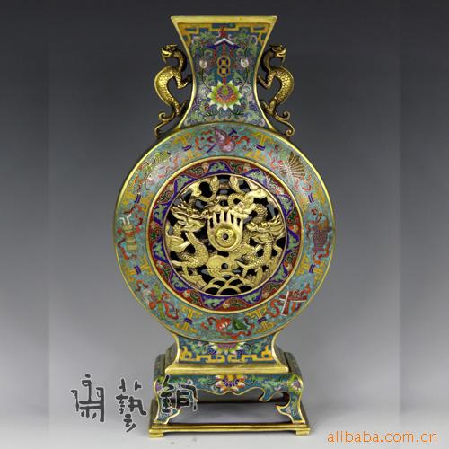 皇家礼器景泰蓝双凤六方瓶厚胎掐丝珐琅
