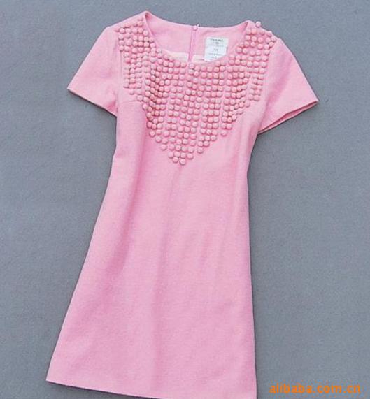 新款女裙 明星同款 粉色A5-042牛莉小毛球裙,连