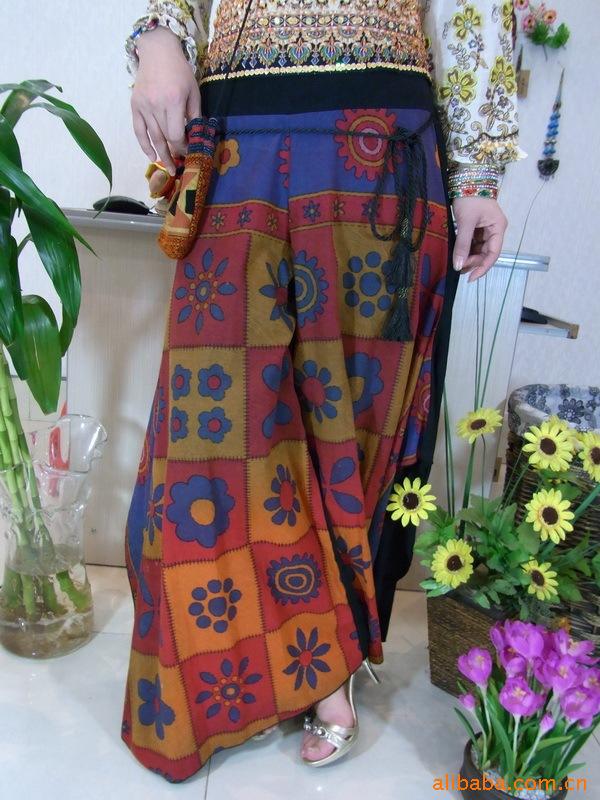 泰国服饰 印巴文化 波西米亚 印度蜡染八角阔脚