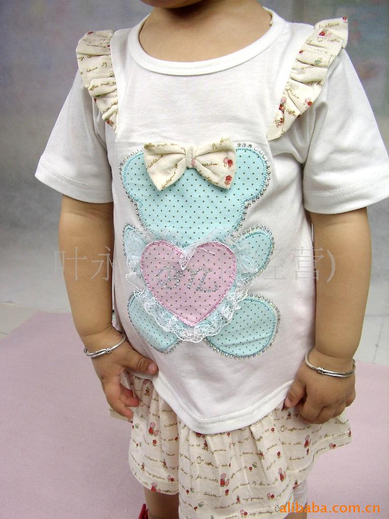 【厂家直供 B2W2同款飞肩可爱小熊裙恤1509