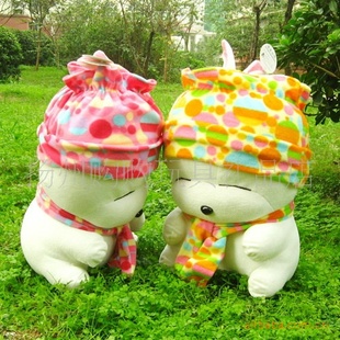 绒公仔 超q冬装戴帽子围巾50厘米流氓兔