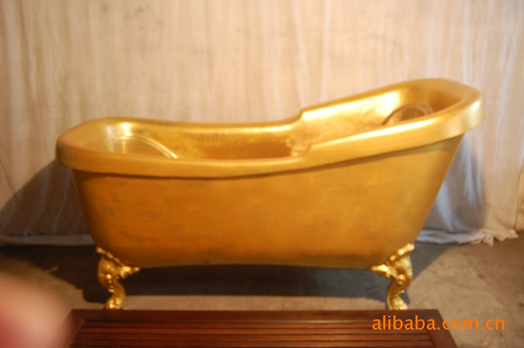 24k镀金浴缸 唯美奢华手工定制铜工艺可按摩可冲浪