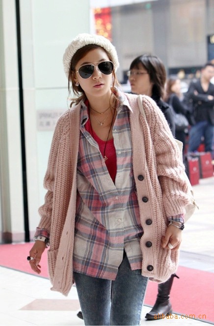 m408韩式热稍李孝利全新造型粗毛线手工毛衣外套