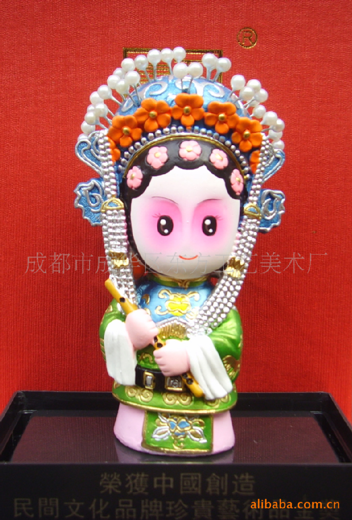 东方工艺京剧脸谱泥塑q版卡通人物周瑜之妻小乔混批