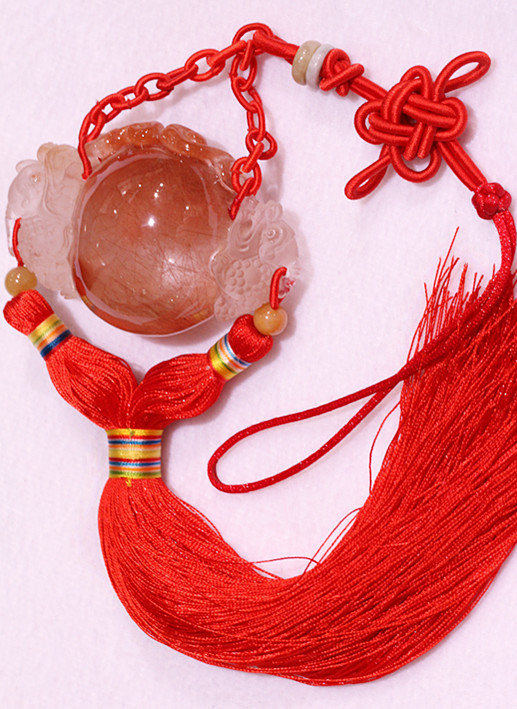 煦尧水晶*天然红发晶貔貅车挂 招财保平安 腰缠万贯 纯手工编织