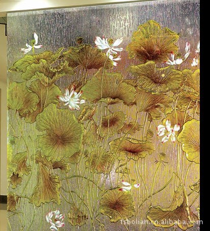 厂家直销 雕刻艺术装饰蚀刻玻璃 高档酒店装饰工艺玻璃背景墙