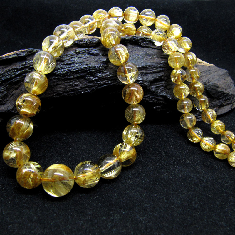 大叶 极品天然金钛晶项链塔链6-11mm 金发超靓浓密聚财气小资女款