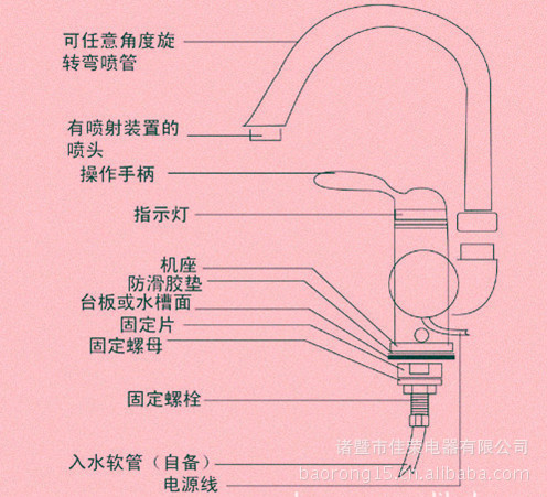 畅销!快速电热水龙头,5秒出热水 下进水鹅颈款 电热水器