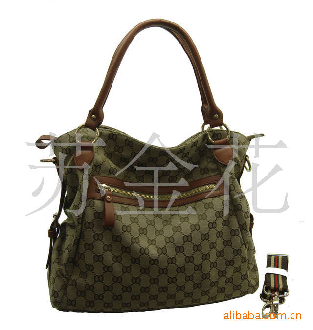 热卖新款劳斯沙宣棕色真皮配牛津布时尚女包a208-6831 155.00,145.