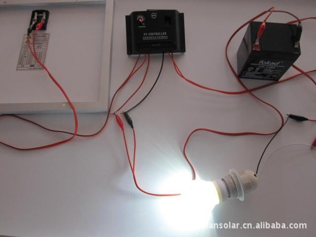 diy 太阳能照明系统 12v蓄电池 led 10w电池板 6a控制器