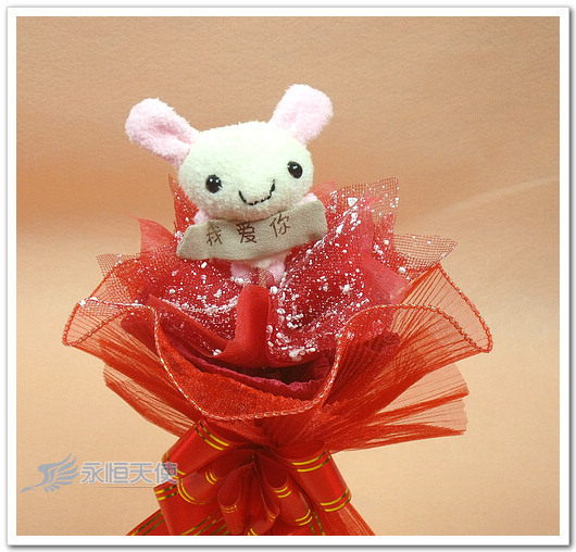 兔子玩偶娃娃单只卡通花束广告促销品情人节玫瑰花鲜花批发