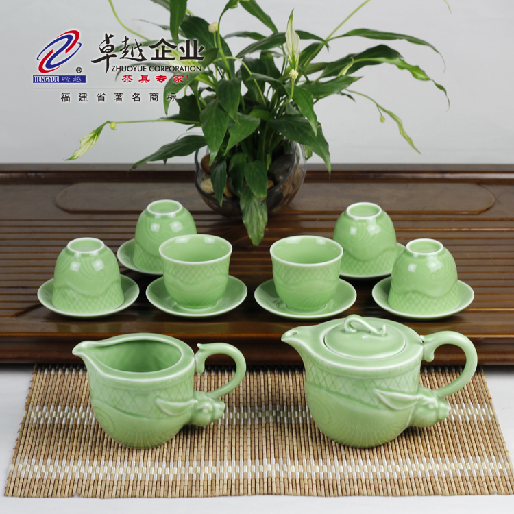【14头青釉祥和茶具】价格,批发,供应商厂家 - 福建省德化县卓越陶瓷