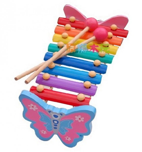 立体八音琴 双层蝴蝶8音钢片木琴 益智木制敲打乐器 玩具