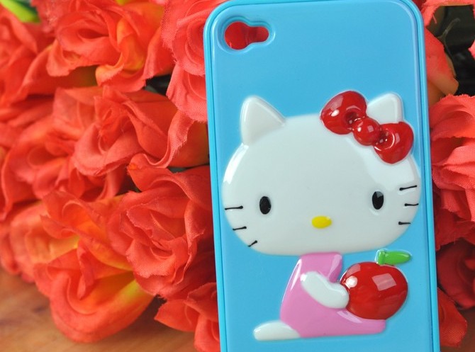 苹果iphone 4 保护壳 立体hello kitty 浮雕手机壳 新款 7.00,6.