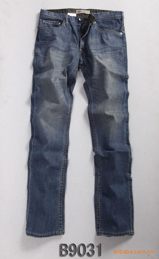 牛仔裤批发 竹节纹磨白 511黑牌 男式牛仔裤 b9031