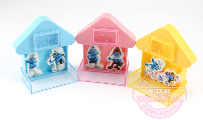 蓝精灵文具批发 可爱卡通 蓝精灵橡皮擦 住在房子里的橡皮擦