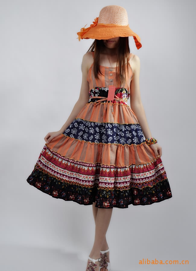 新品2011 新 复古印花波西米亚长裙子 连衣裙k010